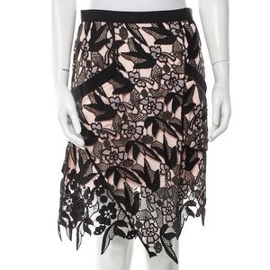 Self Portrait Lace Nina Mini Skirt Pink/Black/Green, Size US6/UK10